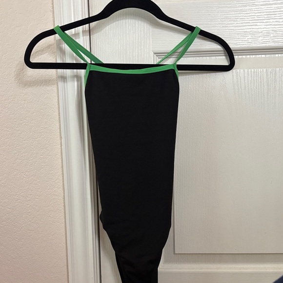 Sporti Other - Black One-Piece Swimsuit with Green Trim - Classic Slim Strap